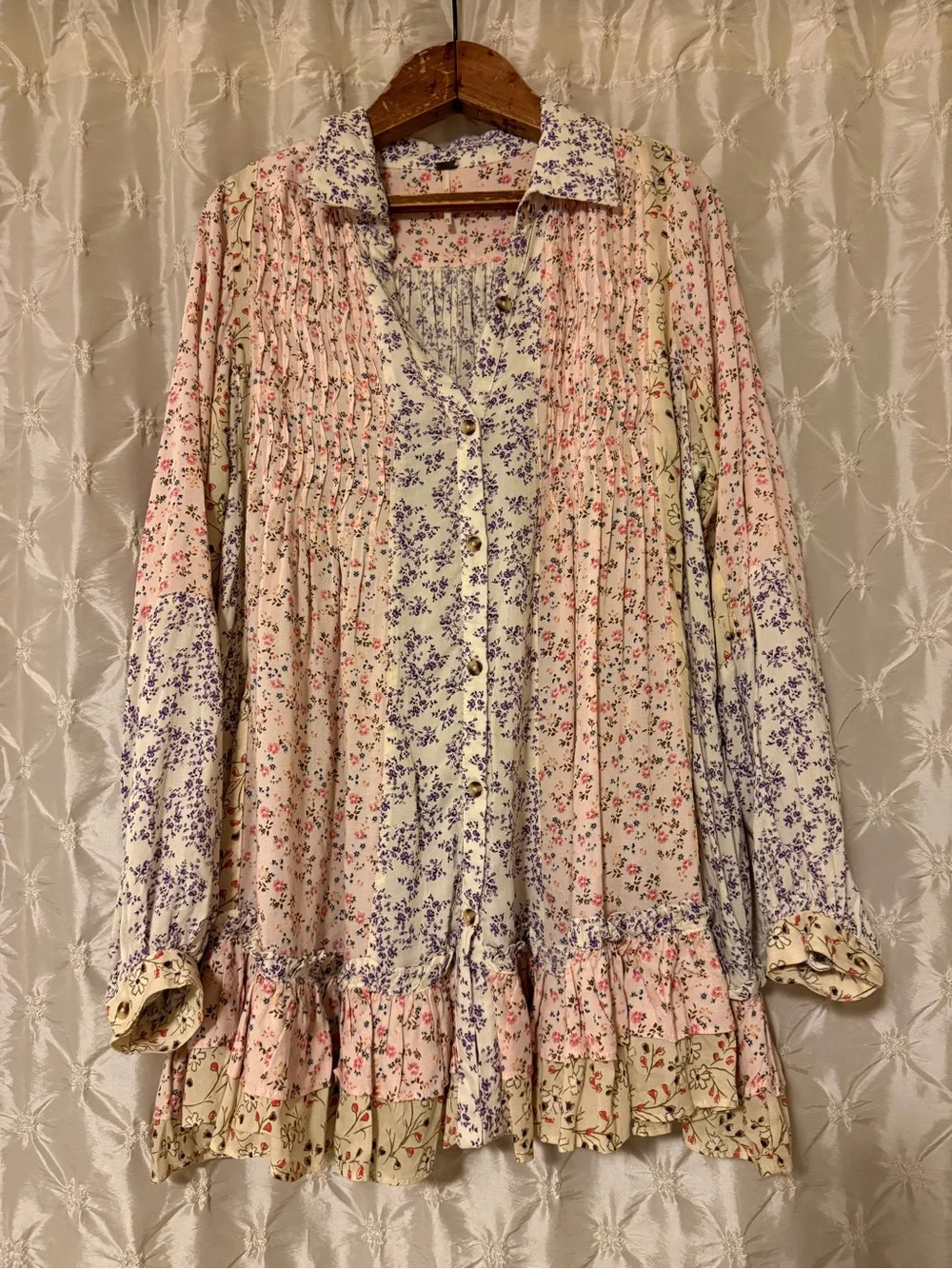 Free People Lost In You Printed Tunic Blouse Mini Dress Light Floral Combo